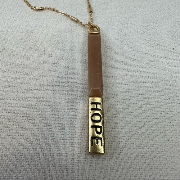 Pendant Hope Necklace Gold Tone Pink Stone - Picture 3 of 8